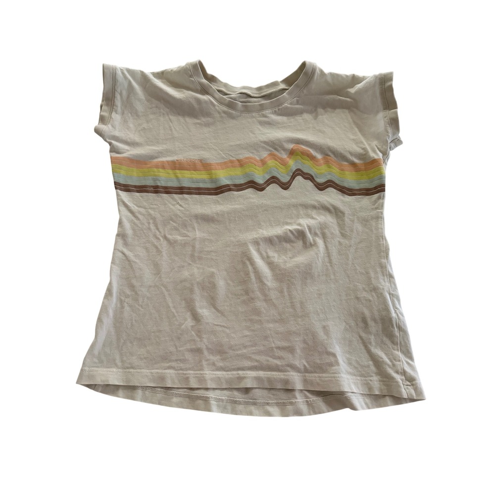 Patagonia Girls Cream Organic Cotton Rainbow Wave Graphic Tee Shirt Size L 12